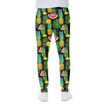 Black Tropical Pineapple Pattern Print Scuba Joggers