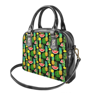 Black Tropical Pineapple Pattern Print Shoulder Handbag
