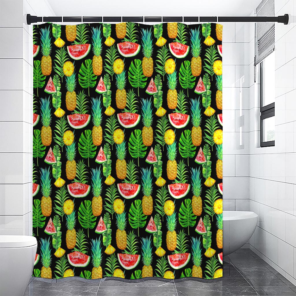 Black Tropical Pineapple Pattern Print Shower Curtain