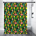 Black Tropical Pineapple Pattern Print Shower Curtain