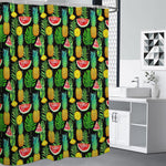 Black Tropical Pineapple Pattern Print Shower Curtain