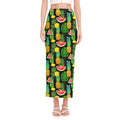 Black Tropical Pineapple Pattern Print Side Slit Maxi Skirt