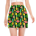 Black Tropical Pineapple Pattern Print Side Slit Mini Skirt