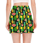 Black Tropical Pineapple Pattern Print Side Slit Mini Skirt