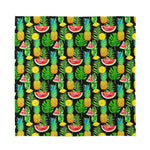 Black Tropical Pineapple Pattern Print Silk Bandana