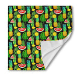 Black Tropical Pineapple Pattern Print Silk Bandana