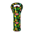 Black Tropical Pineapple Pattern Print Single Neoprene Wine Tote