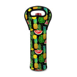 Black Tropical Pineapple Pattern Print Single Neoprene Wine Tote