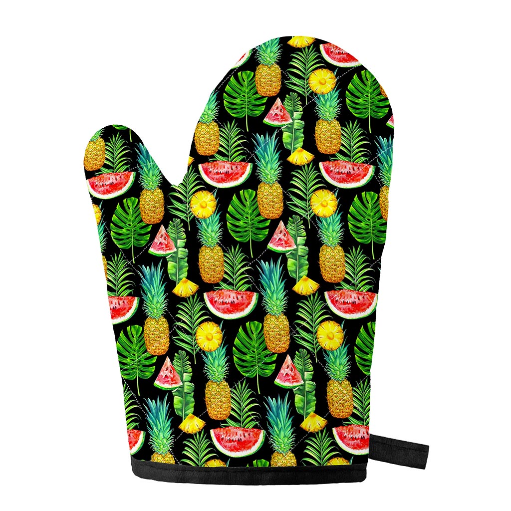 Black Tropical Pineapple Pattern Print Single Oven Mitt