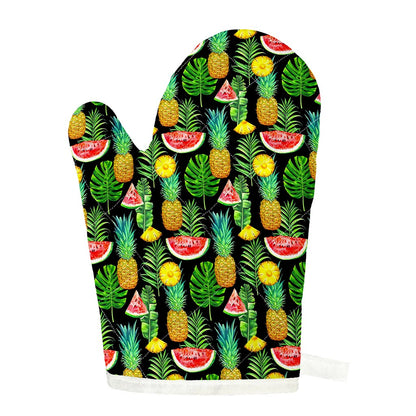 Black Tropical Pineapple Pattern Print Single Oven Mitt