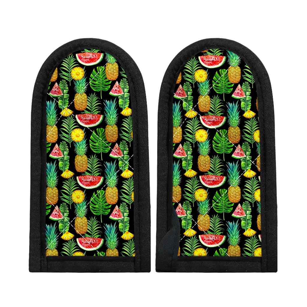 Black Tropical Pineapple Pattern Print Skillet Handle Cover