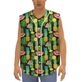 Black Tropical Pineapple Pattern Print Sleeveless Baseball Jersey