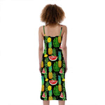Black Tropical Pineapple Pattern Print Slim Fit Midi Cami Dress
