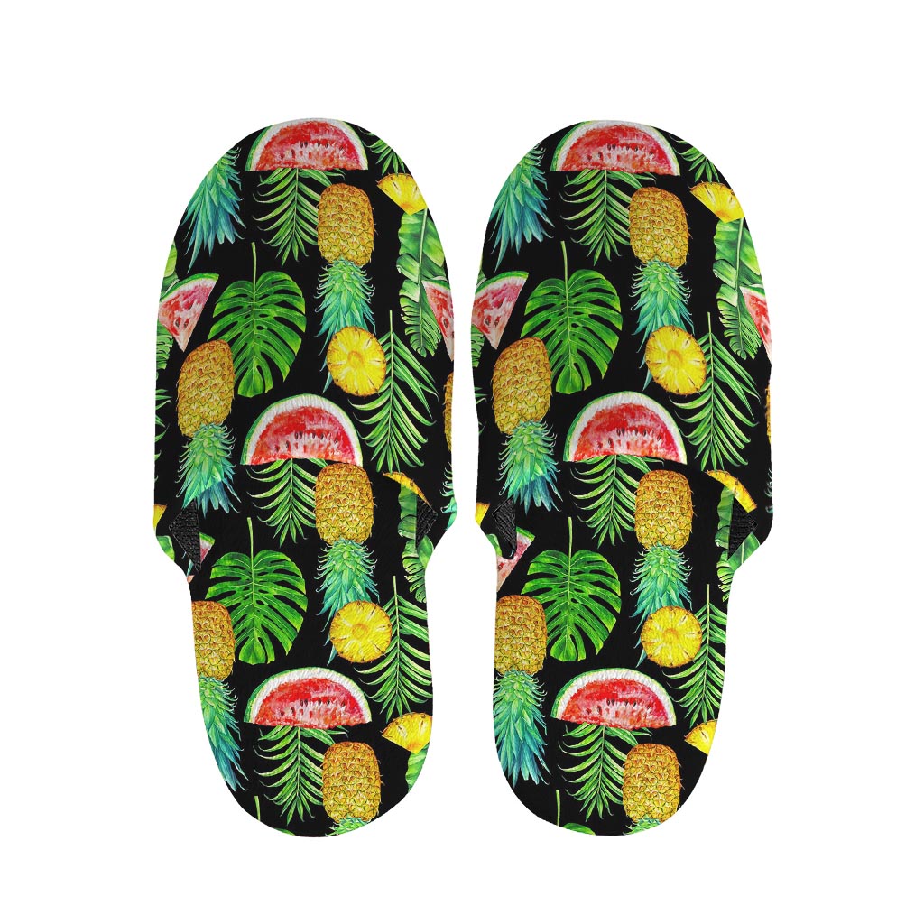 Black Tropical Pineapple Pattern Print Slippers