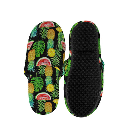 Black Tropical Pineapple Pattern Print Slippers