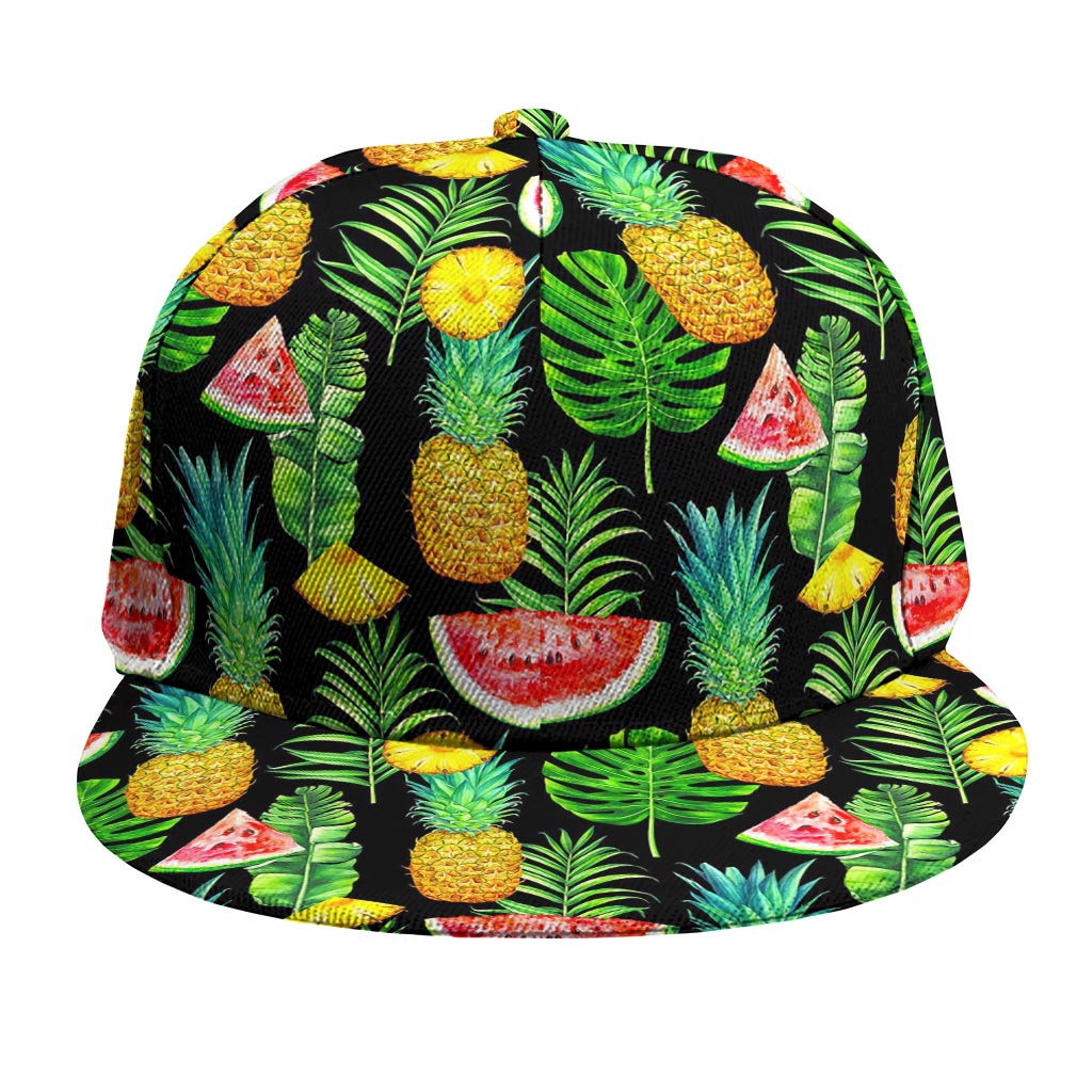 Black Tropical Pineapple Pattern Print Snapback Cap