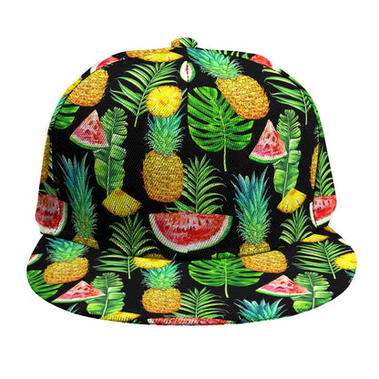 Black Tropical Pineapple Pattern Print Snapback Cap