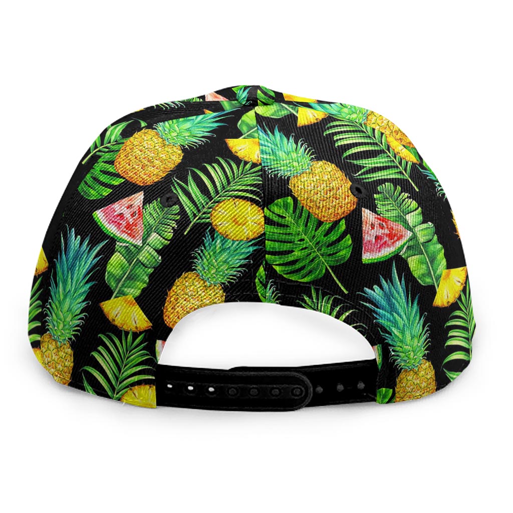 Black Tropical Pineapple Pattern Print Snapback Cap