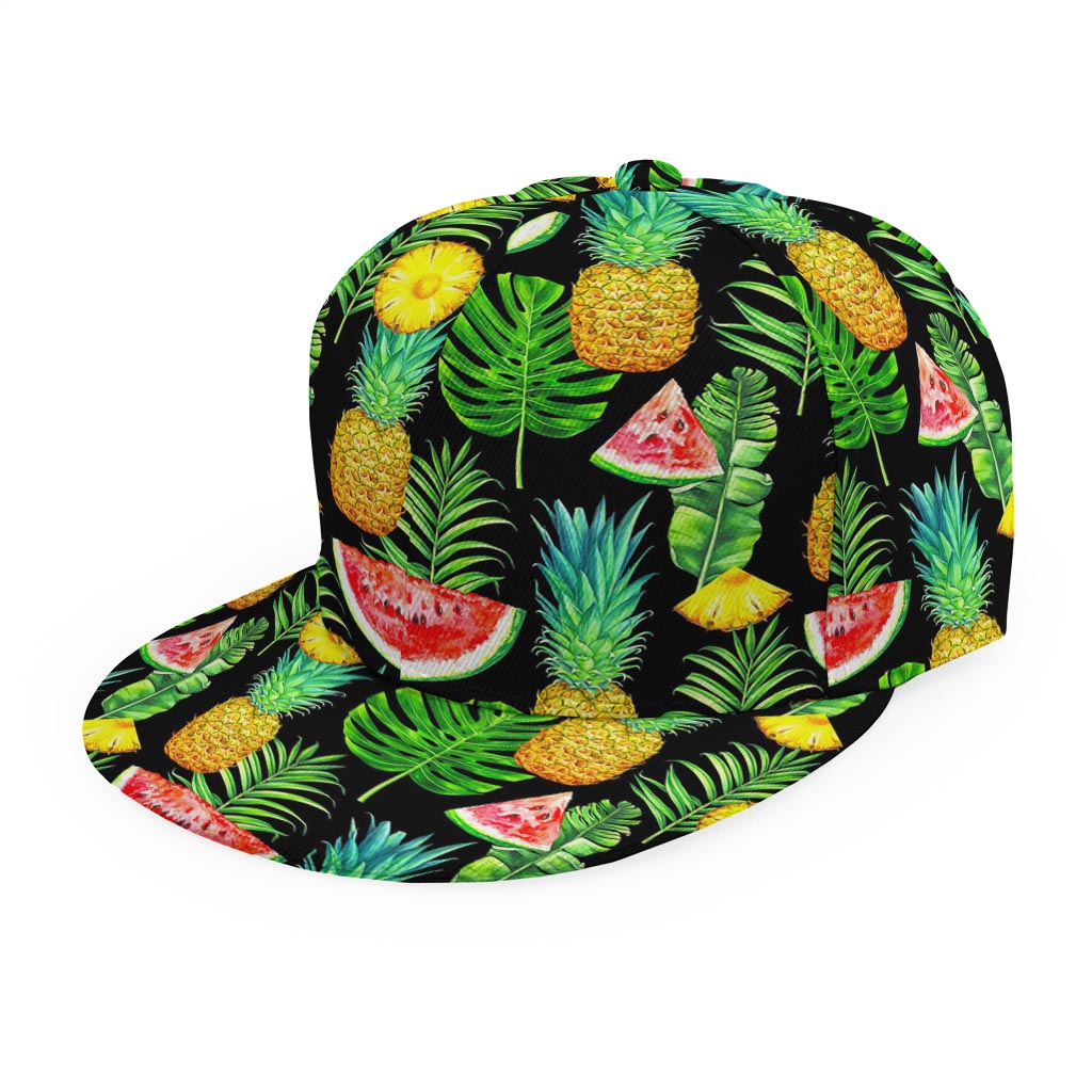 Black Tropical Pineapple Pattern Print Snapback Cap