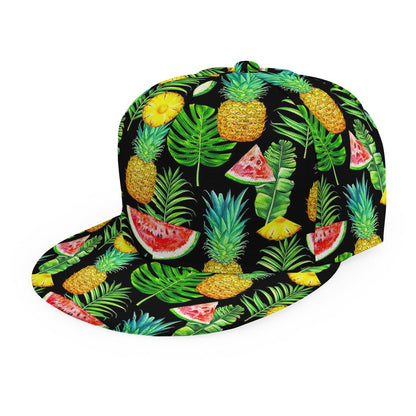 Black Tropical Pineapple Pattern Print Snapback Cap
