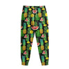 Black Tropical Pineapple Pattern Print Sweatpants