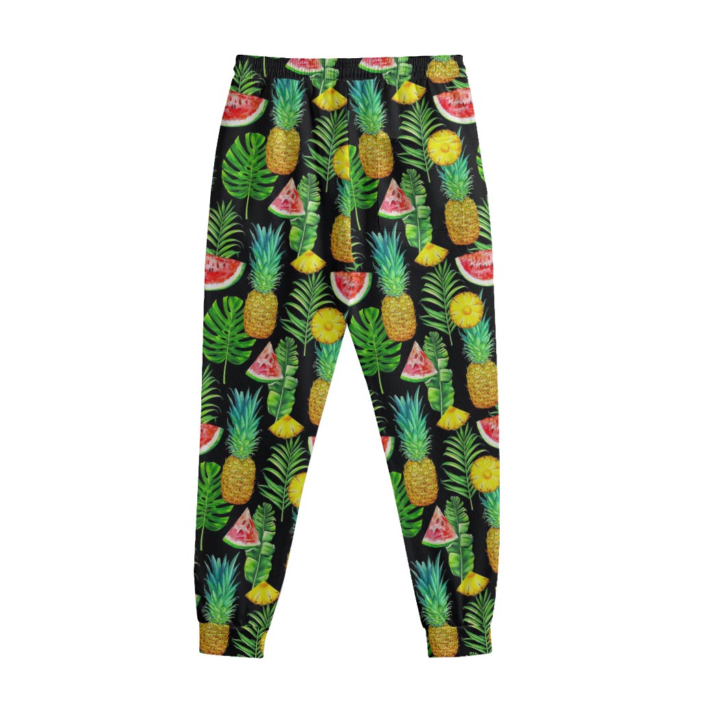 Black Tropical Pineapple Pattern Print Sweatpants