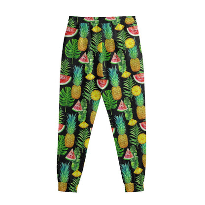 Black Tropical Pineapple Pattern Print Sweatpants