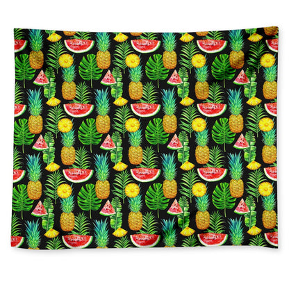 Black Tropical Pineapple Pattern Print Tapestry