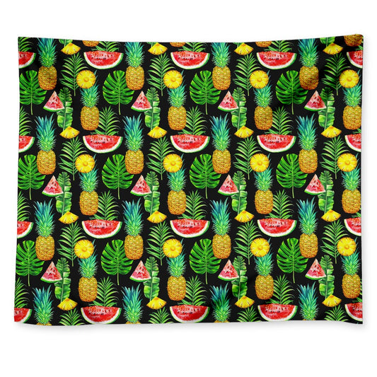 Black Tropical Pineapple Pattern Print Tapestry