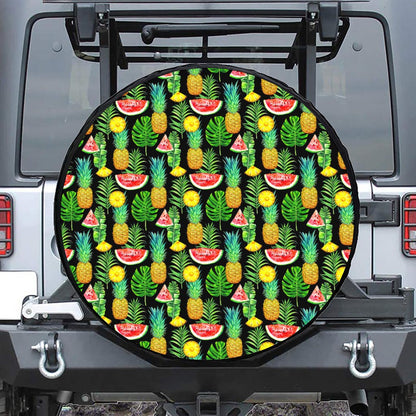 Black Tropical Pineapple Pattern Print Tire Cover