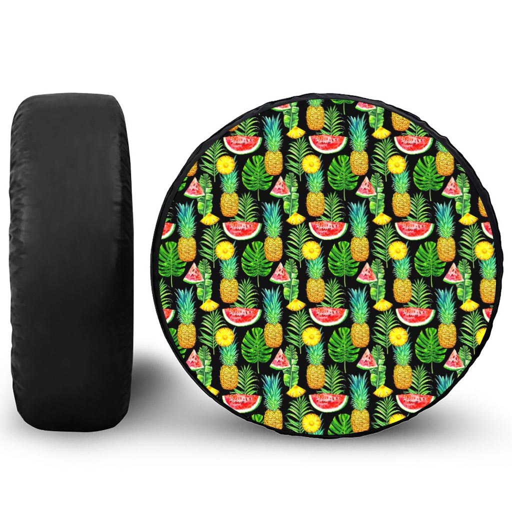 Black Tropical Pineapple Pattern Print Tire Cover