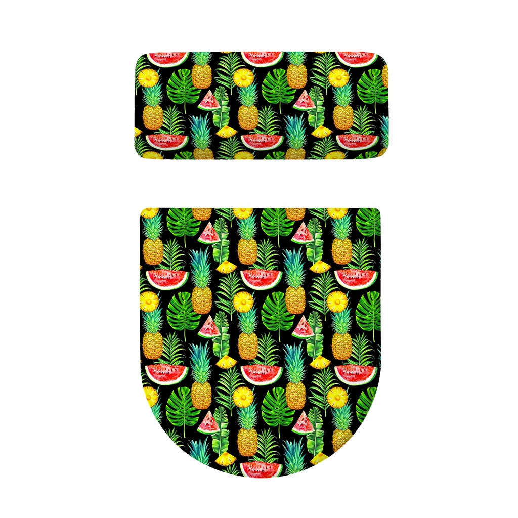 Black Tropical Pineapple Pattern Print Toilet Lid And Tank Cover Set