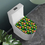 Black Tropical Pineapple Pattern Print Toilet Lid Cover