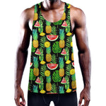 Black Tropical Pineapple Pattern Print Training Tank Top