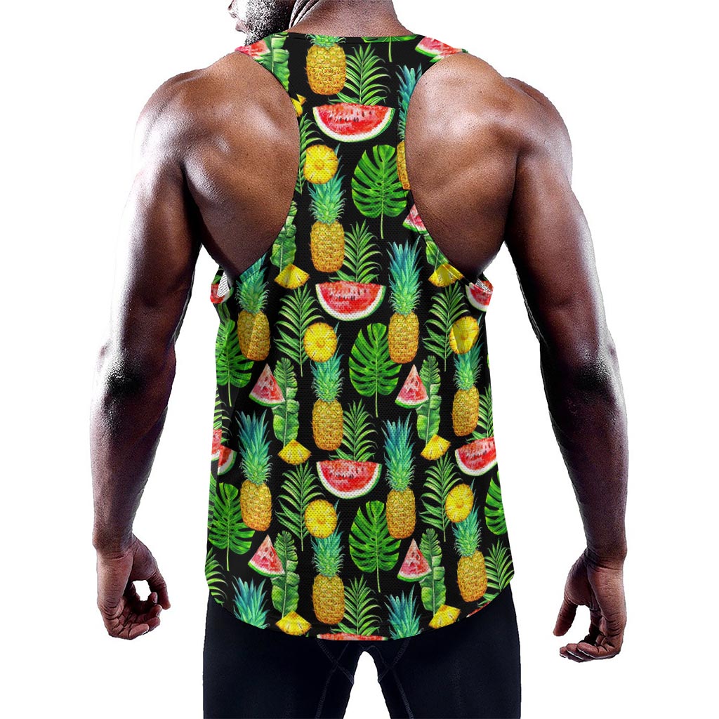 Black Tropical Pineapple Pattern Print Training Tank Top
