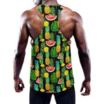 Black Tropical Pineapple Pattern Print Training Tank Top