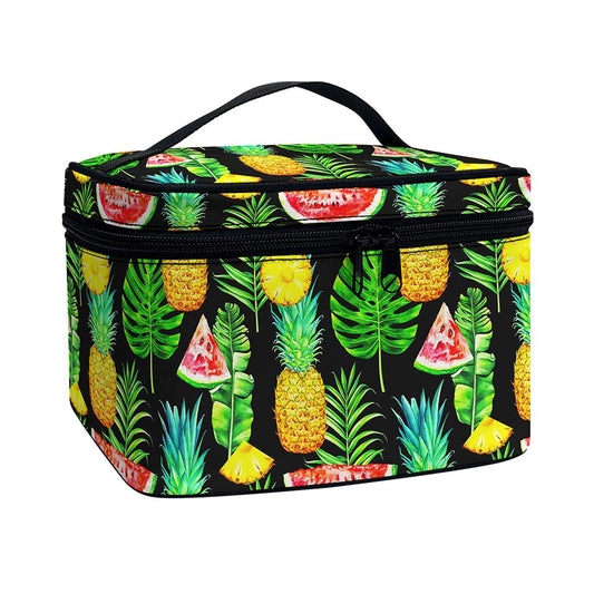 Black Tropical Pineapple Pattern Print Travel Makeup Bag