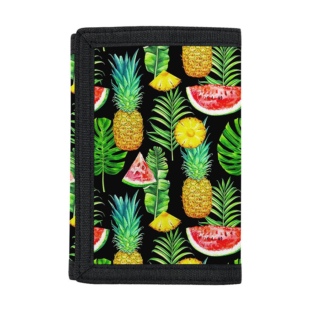 Black Tropical Pineapple Pattern Print Trifold Wallet
