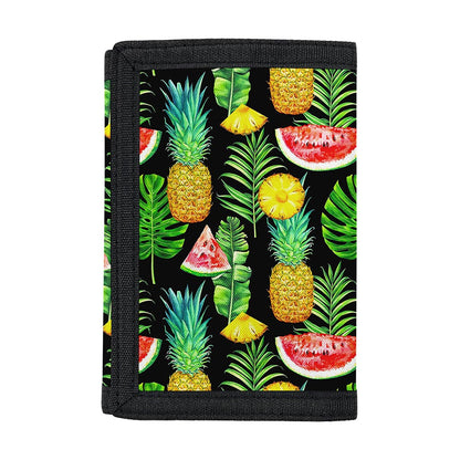Black Tropical Pineapple Pattern Print Trifold Wallet