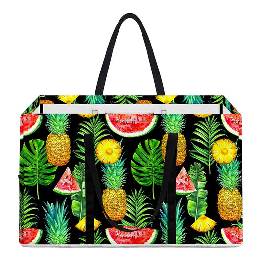 Black Tropical Pineapple Pattern Print Utility Tote Bag