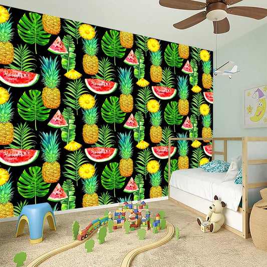 Black Tropical Pineapple Pattern Print Wall Sticker