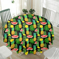 Black Tropical Pineapple Pattern Print Waterproof Round Tablecloth