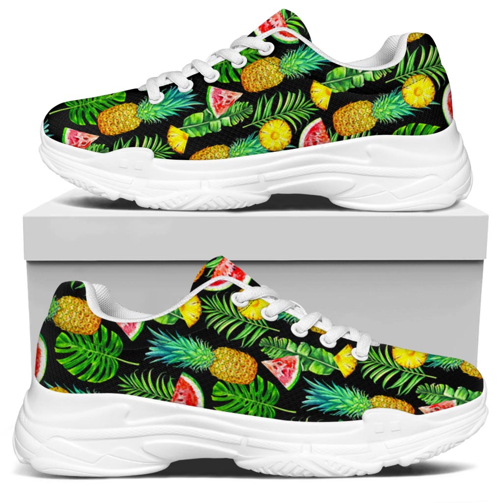 Black Tropical Pineapple Pattern Print White Chunky Shoes