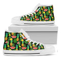 Black Tropical Pineapple Pattern Print White High Top Sneakers