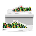 Black Tropical Pineapple Pattern Print White Low Top Sneakers