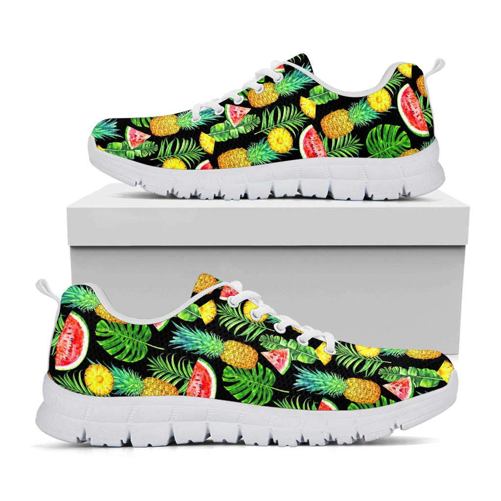 Black Tropical Pineapple Pattern Print White Running Shoes