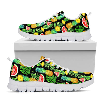 Black Tropical Pineapple Pattern Print White Running Shoes