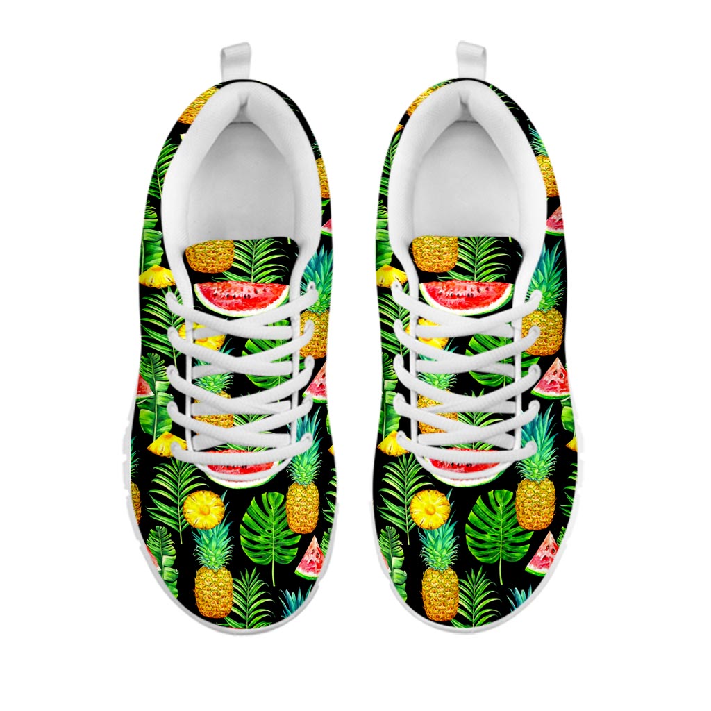 Black Tropical Pineapple Pattern Print White Running Shoes