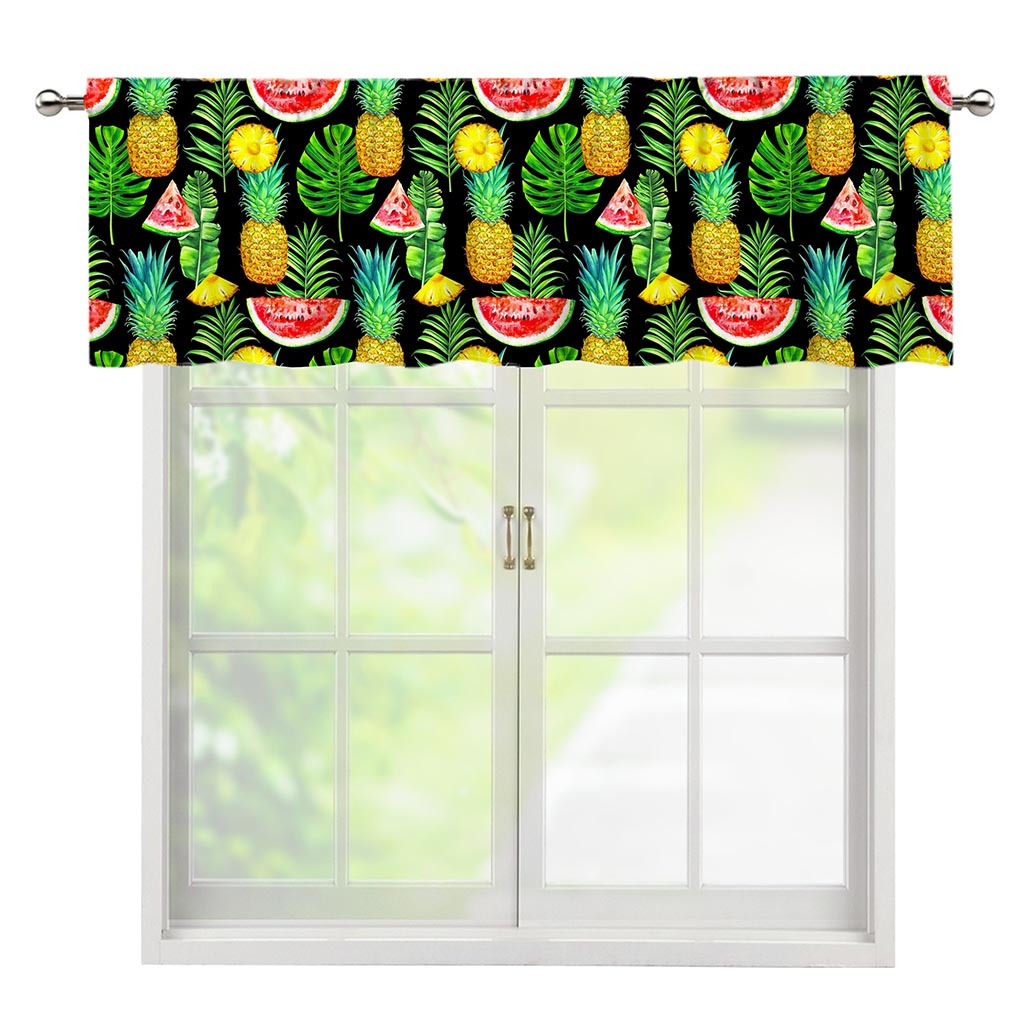 Black Tropical Pineapple Pattern Print Window Valance