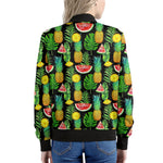 Black Tropical Pineapple Pattern Print Women's Bomber Jacket